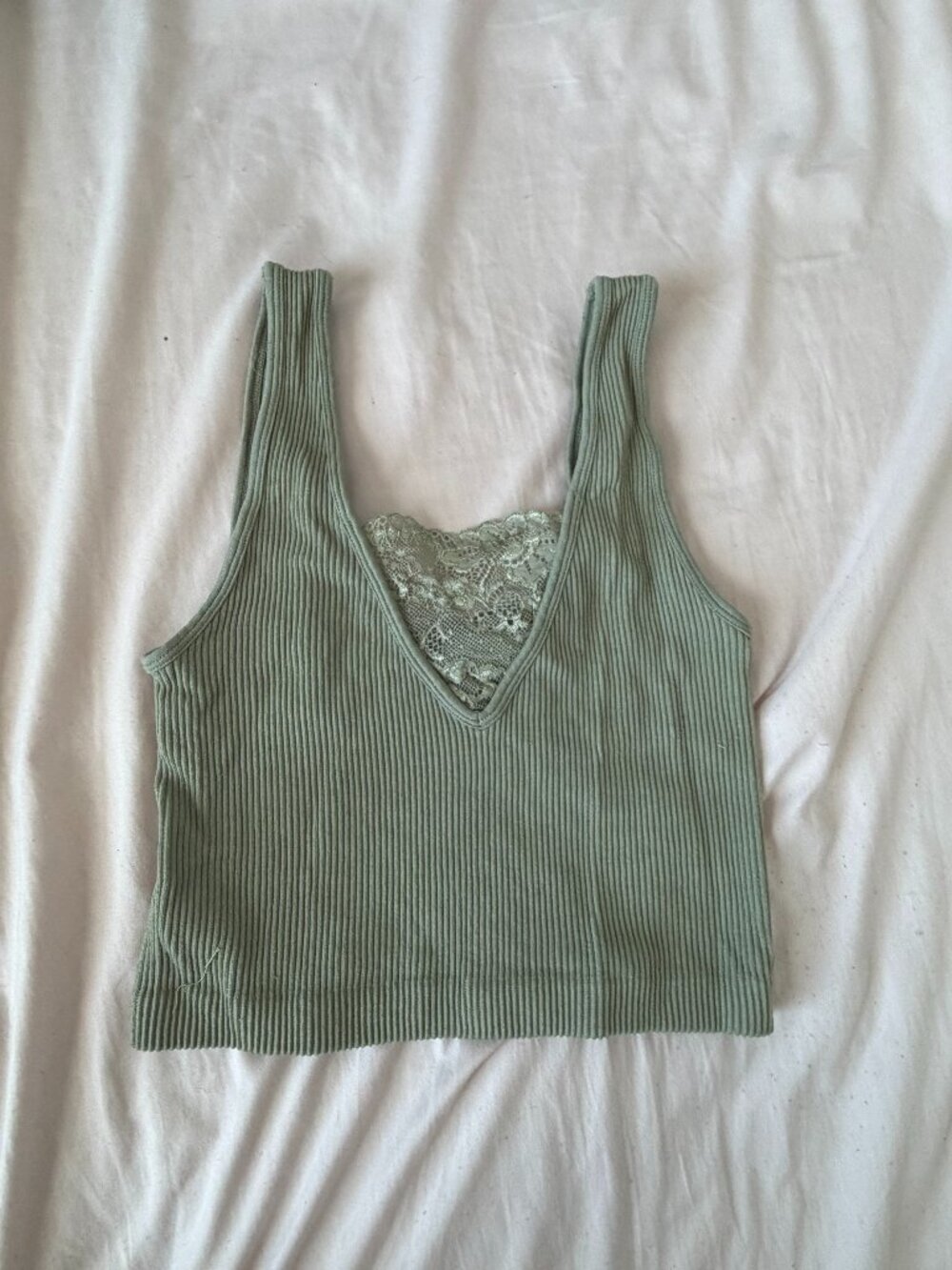 Ribbed Crop Tank with Lace Details